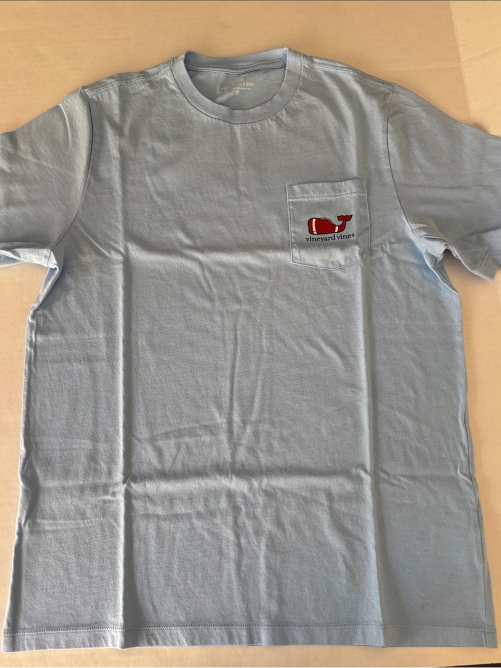 Vineyard Vines Sky Blue Pocket Tee with Red Whale Logo - Boys